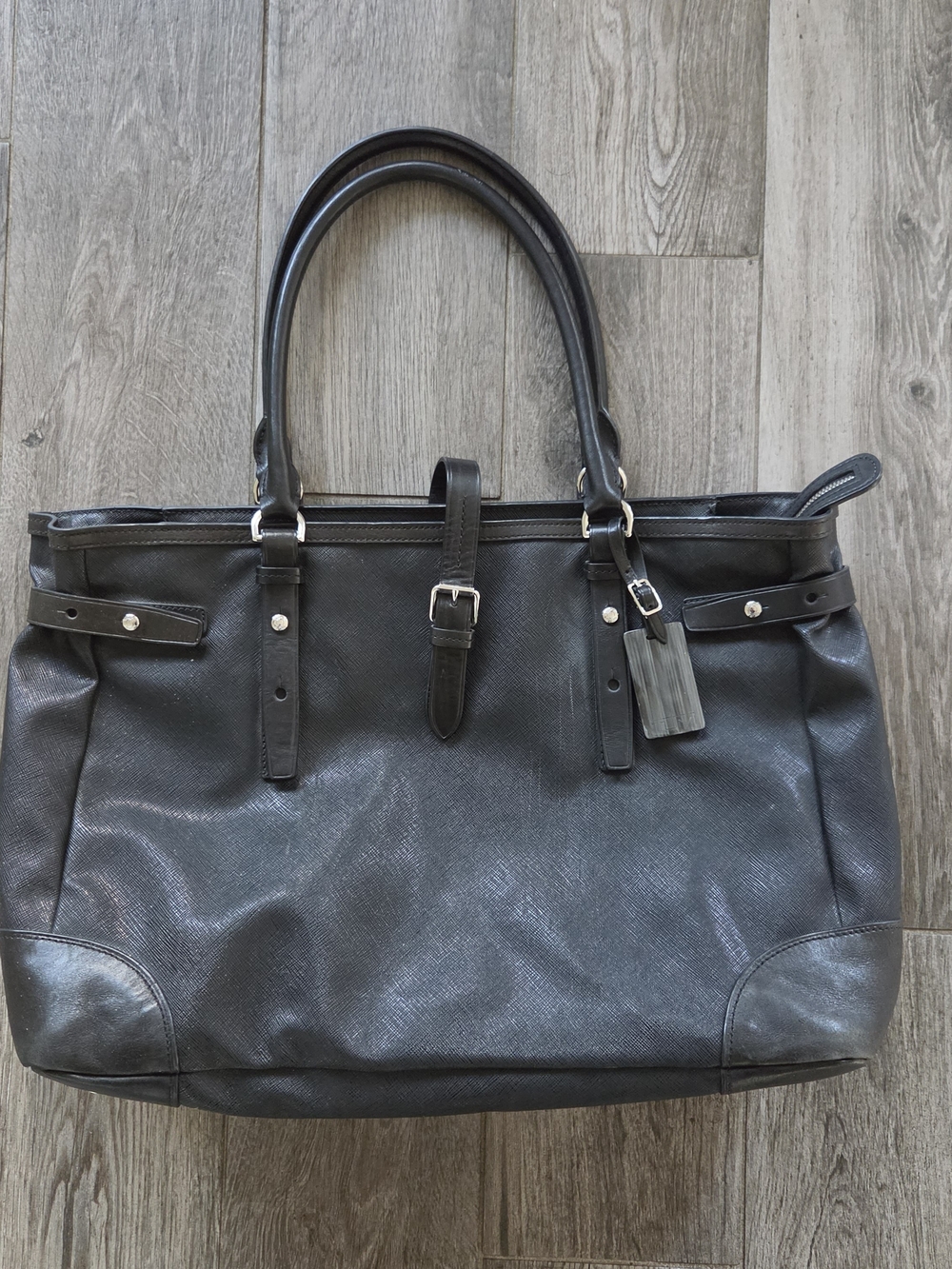 Tumi Villa Viverone Black Saffiano Leather Business Tote Laptop Bag Travel